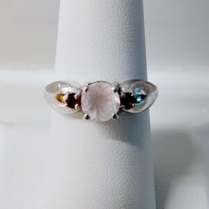 Sterling 925 Ring with Rose Quartz And Garnet Gemstones